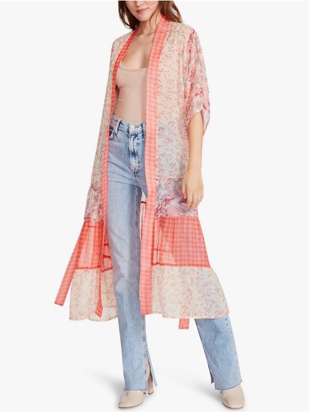 Steve Madden Tiered Floral Belt Kimono Boho Coverup